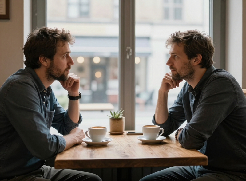 Zwei Männer im Café im Gespräch